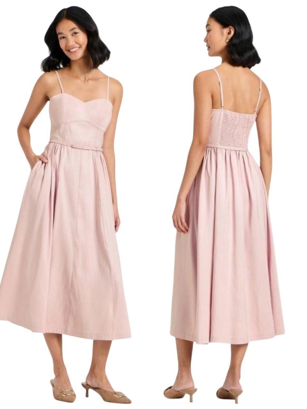 A New Day Bow Belted Midi Dress- Pink/Mauve